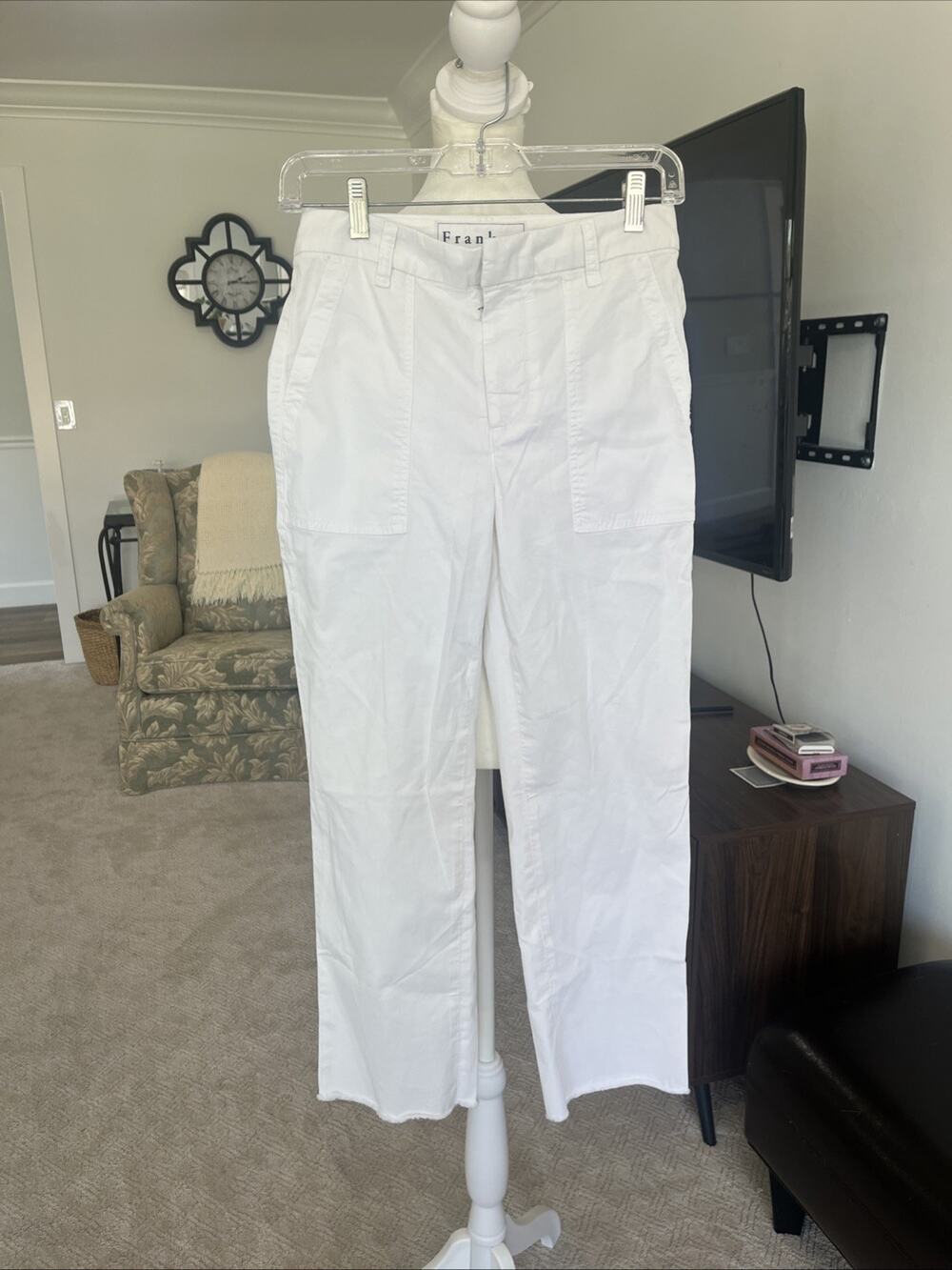 Frank & Eileen White Blackstone Crop Utility Pants Size 2 $298 Raw Hem